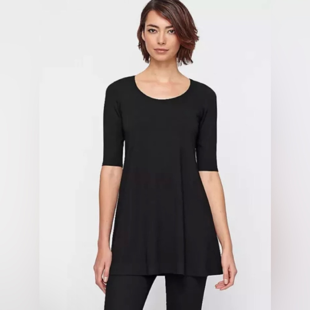 Eileen Fisher Women's Tunic Top Black Short Sleeve Pull Over XS‎ RN78121 CA34460